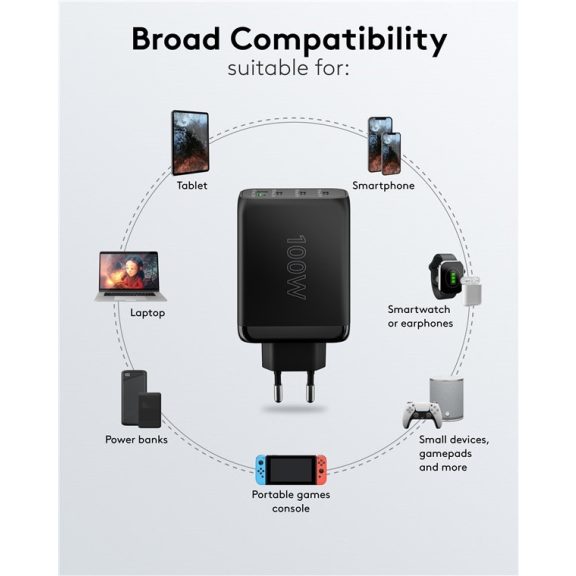 Goobay USB-C™ PD GaN többportos gyorstöltő (100 W), fekete
