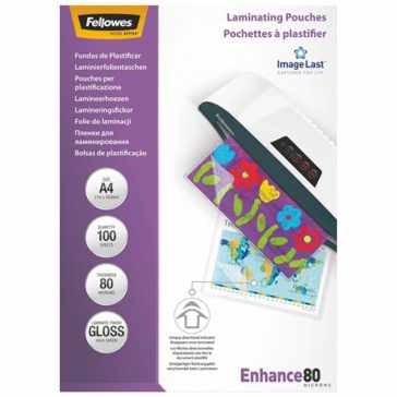Lamináló fólia  A/4 ,80 mic fényes FELLOWES(100/cs)