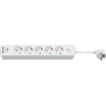 Goobay hálózati elosztó 5 aljazat +2 USB,  kapcsolóval