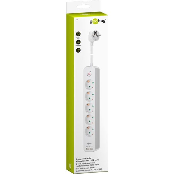 Goobay hálózati elosztó 5 aljazat +2 USB, kapcsolóval Goobay hálózati elosztó 5 aljazat +2 USB, kapcsolóval