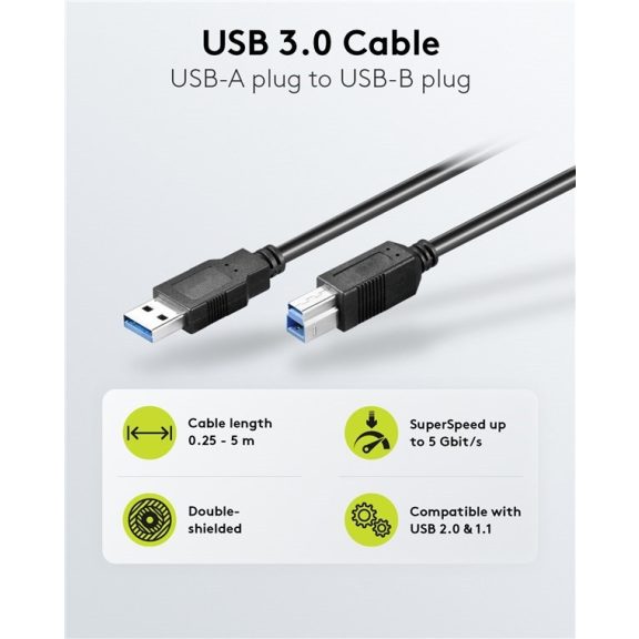 Goobay USB 3.0 kábel USB-B csatlakozóval, fekete