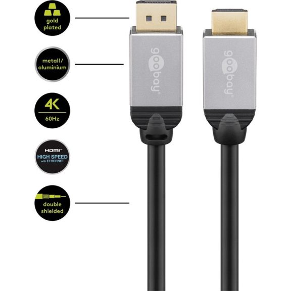 Goobay+ kábel Displayport 1.2 (apa) - HDMI 2.0 (apa) 1m (4k 60Hz) Goobay+ kábel Displayport 1.2 (apa) - HDMI 2.0 (apa) 1m (4k 60Hz)