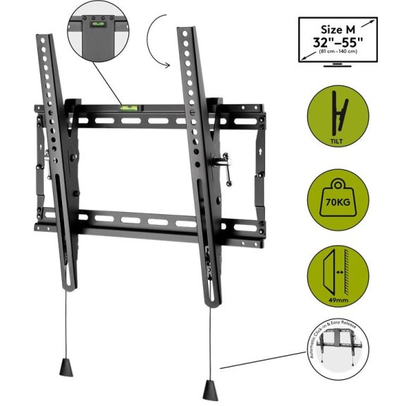 Goobay Pro dönthető fali konzol (M) 32"-55"-ig, fekete Goobay Pro dönthető fali konzol (M) 32"-55"-ig, fekete