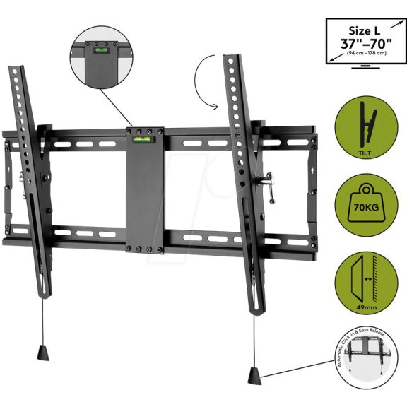 Goobay Pro dönthető fali konzol (L) 37"-70"-ig, fekete Goobay Pro dönthető fali konzol (L) 37"-70"-ig, fekete