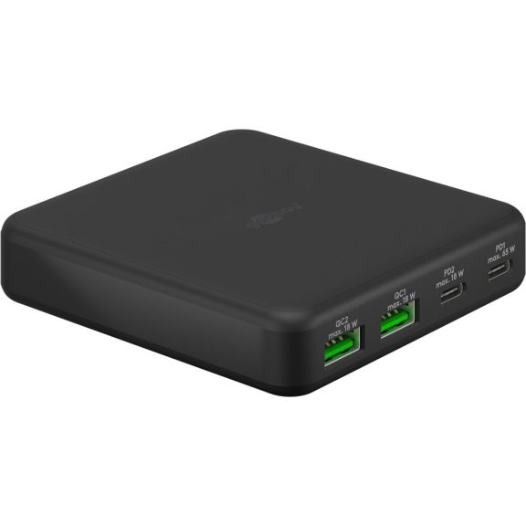 Goobay USB-C™ PD GaN többportos asztali töltő (65 W), fekete