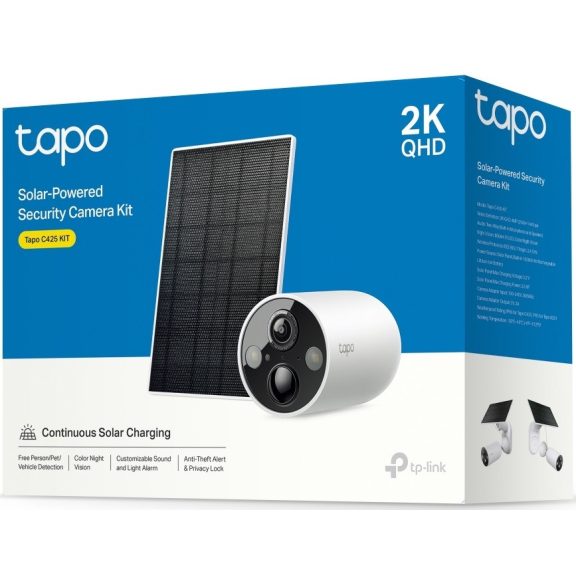 Tp-Link Wireless Kamera Cloud beltéri/kültéri + Okos Solar Panel IP65, TAPO C425 KIT Tp-Link Wireless Kamera Cloud beltéri/kültéri + Okos Solar Panel IP65, TAPO C425 KIT