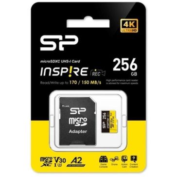   Memóriakártya Micro SDXC 256GB Silicon Power Inspire + Adapter UHS-I U3 A2 V30 4K TLC