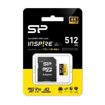   Memóriakártya Micro SDXC 512GB Silicon Power Inspire + Adapter UHS-I U3 A2 V30 4K TLC
