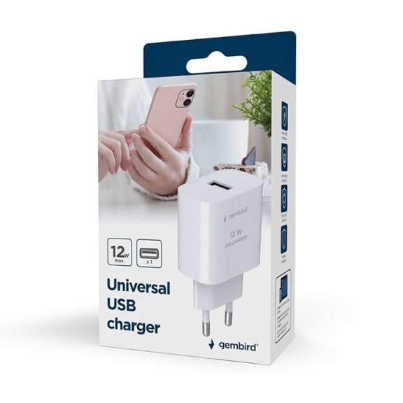 Gembird Univerzális USB töltő, 2.4 A, fehér