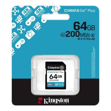   Memóriakártya SDXC 64GB Kingston Canvas Go Plus Gen4 200R C10 UHS-I U3 V30