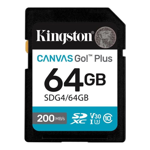 Memóriakártya SDXC 64GB Kingston Canvas Go Plus Gen4 200R C10 UHS-I U3 V30
