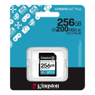   Memóriakártya SDXC 256GB Kingston Canvas Go Plus Gen4 200R C10 UHS-I U3 V30