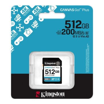   Memóriakártya SDXC 512GB Kingston Canvas Go Plus Gen4 200R C10 UHS-I U3 V30