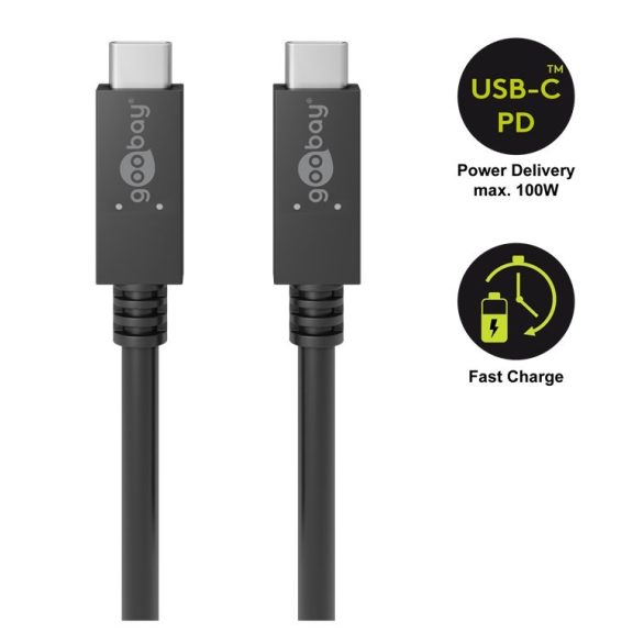 Goobay USB-C adat- és gyorstöltő kábel, 1m, fekete 49254 Goobay USB-C adat- és gyorstöltő kábel, 1m, fekete 49254