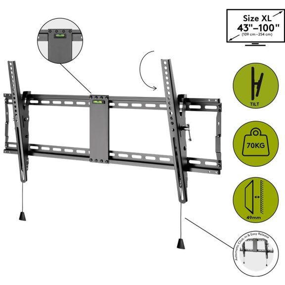 Goobay Pro dönthető fali konzol (XL) 43"-100"-ig, fekete Goobay Pro dönthető fali konzol (XL) 43"-100"-ig, fekete