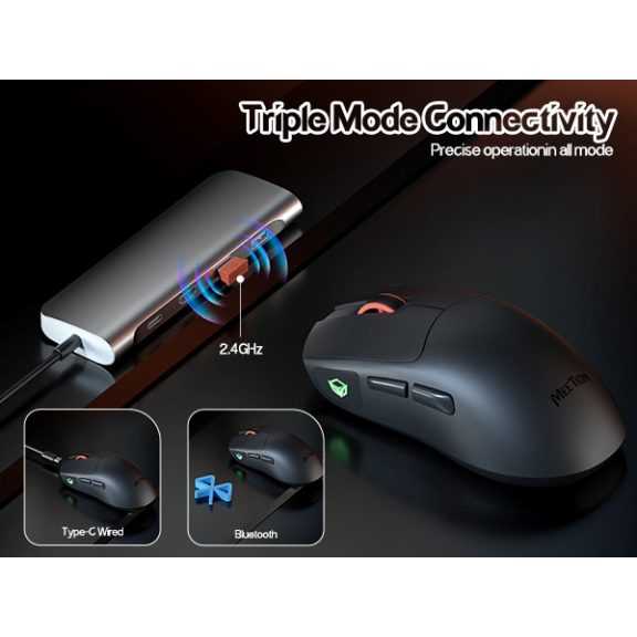 Meetion GW12 2,4G+Bluetooth+vezetékes gamer egér (fekete) Meetion GW12 2,4G+Bluetooth+vezetékes gamer egér (fekete)
