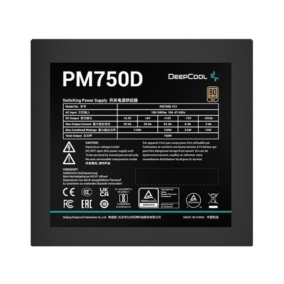DeepCool PM750D 750W ATX tápegység 80 Plus Gold DeepCool PM750D 750W ATX tápegység 80 Plus Gold
