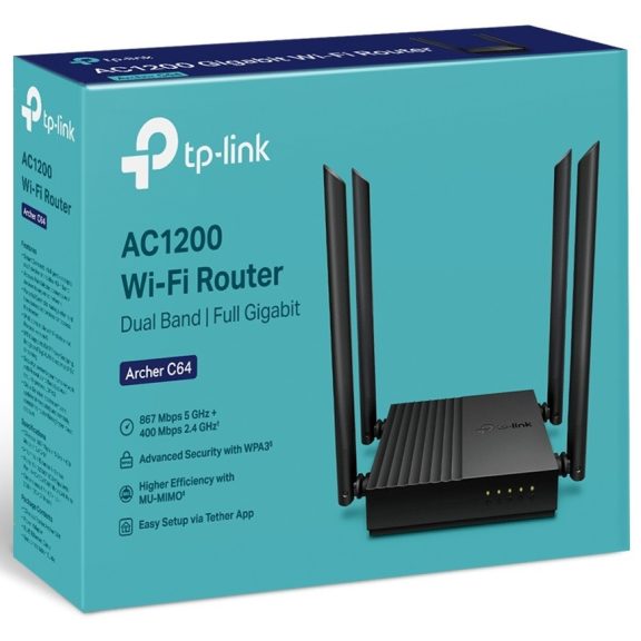 Tp-Link Archer C64 router AC1200 Dual Band Gigabit WiFi 5 Tp-Link Archer C64 router AC1200 Dual Band Gigabit WiFi 5