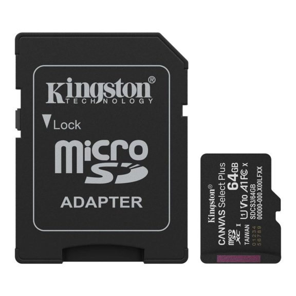 Memóriakártya Micro SDXC 64GB Kingston Canvas Select Plus Gen3 Class 10 UHS-1 A1 V10 + Adaprer