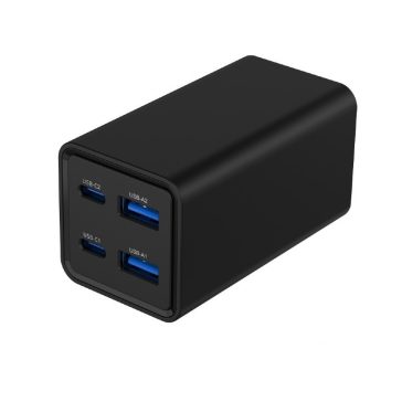   Gembird 4 portos 65 W-os GaN USB PowerDelivery gyorstöltő, fekete