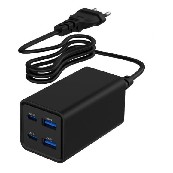 Gembird 4 portos 65 W-os GaN USB PowerDelivery gyorstöltő, fekete