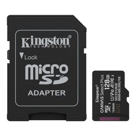Memóriakártya Micro SDXC 128GB Kingston Canvas Select Plus Gen3 Class 10 UHS-1 A1 V10 + Adaprer