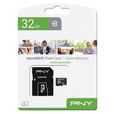   Memóriakártya Micro SDHC 32GB PNY Performance Plus Class 10 + Adapter
