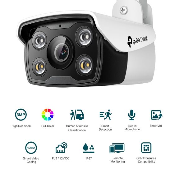 Tp-Link VIGI C330 (2,8 mm) kültéri, éjjellátó, full color IP kamera, 3 MP