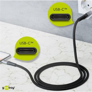   Goobay USB-C flexibilis textil adat- és töltő kábel, 1m, asztroszürke-ezüst