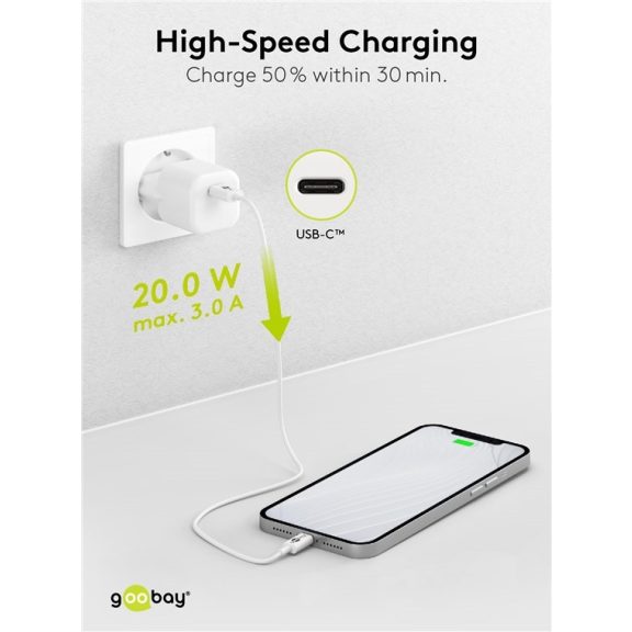 Goobay nano hálózati gyorstöltő 20W USB-C, fehér