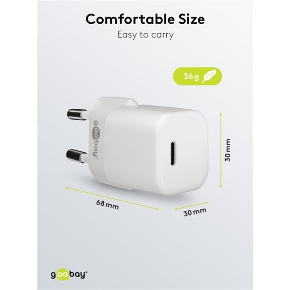 Goobay nano hálózati gyorstöltő 20W USB-C, fehér