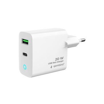 Gembird 2 portos 20 W-os USB gyorstöltő, LED, fehér