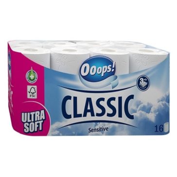   Toalettpapír OOOPS! Classic Sensitive 3 rétegű 16 tekercs/csomag