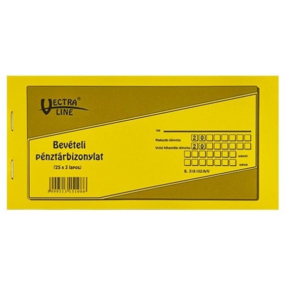 Bevételi pénztárbizonylat 25x3 B.318-102/A/V Bevételi pénztárbizonylat 25x3 B.318-102/A/V