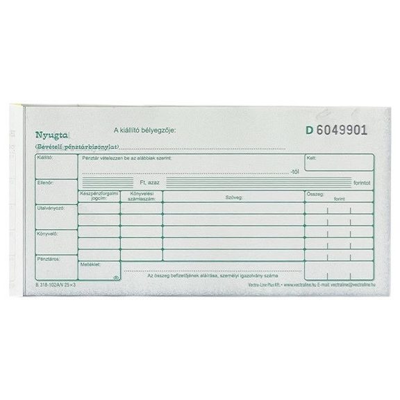 Bevételi pénztárbizonylat 25x3 B.318-102/A/V Bevételi pénztárbizonylat 25x3 B.318-102/A/V