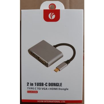   VCOM kábel átalakító USB Type-C apa - VGA + HDMI anya (CU433m)