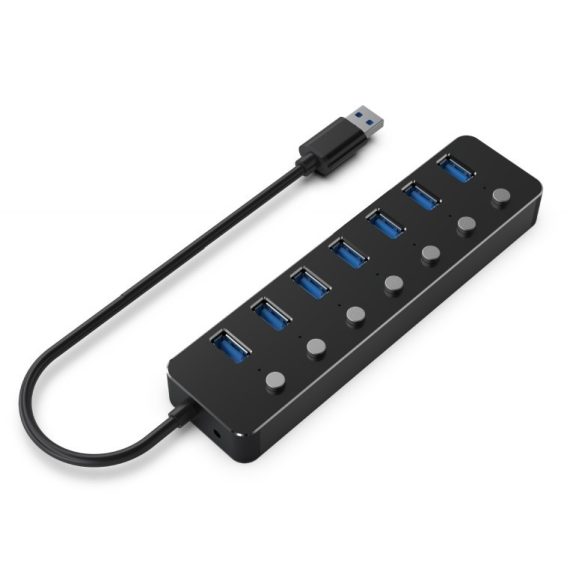 Gembird Usb hub 7 portos USB 3.1 (1. generáció) hub kapcsolókkal, fekete