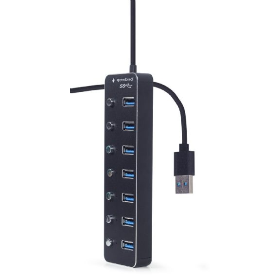 Gembird Usb hub 7 portos USB 3.1 (1. generáció) hub kapcsolókkal, fekete