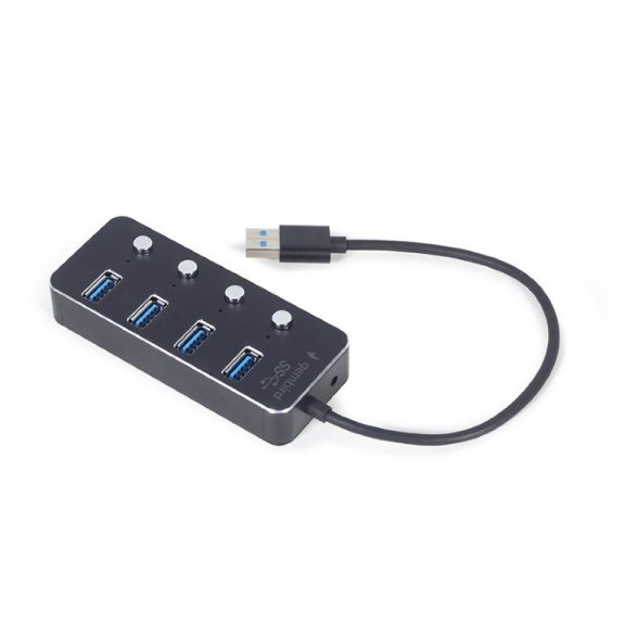 Gembird Usb hub USB 3.1 (1. generáció) tápellátású, 4 portos elosztó kapcsolókkal, fekete