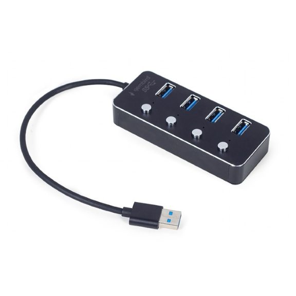 Gembird Usb hub USB 3.1 (1. generáció) tápellátású, 4 portos elosztó kapcsolókkal, fekete