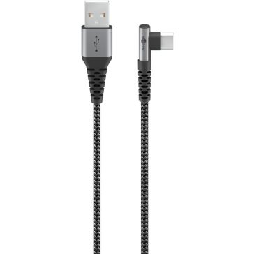   Goobay USB-A - USB-C adat- és töltőkábel, 90°-ben hajlított csatlakozóval, asztroszürke-ezüst, 1 m