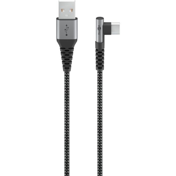 Goobay USB-A - USB-C adat- és töltőkábel, 90°-ben hajlított csatlakozóval, asztroszürke-ezüst, 1 m Goobay USB-A - USB-C adat- és töltőkábel, 90°-ben hajlított csatlakozóval, asztroszürke-ezüst, 1 m