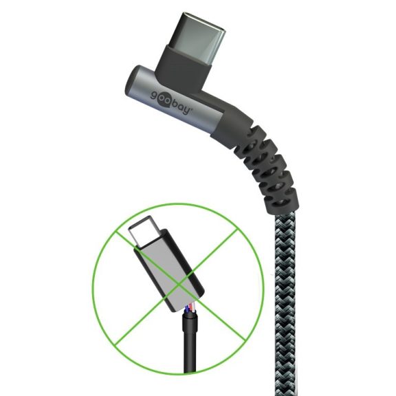 Goobay USB-A - USB-C adat- és töltőkábel, 90°-ben hajlított csatlakozóval, asztroszürke-ezüst, 1 m Goobay USB-A - USB-C adat- és töltőkábel, 90°-ben hajlított csatlakozóval, asztroszürke-ezüst, 1 m