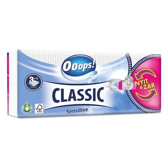 Papírzsebkendő OOOPS! Classic Sensitive 3 rétegű 90 darabos Papírzsebkendő OOOPS! Classic Sensitive 3 rétegű 90 darabos