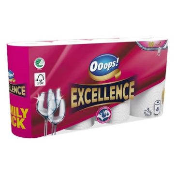   Kéztörlő tekercses háztartási OOOPS! Excellence 3 rétegű 4 tekercses