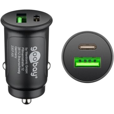 Goobay autós gyorstöltő 27W USB-A/USB-C, fekete