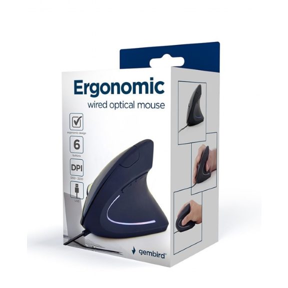 Gembird MUS-ERGO-01 vezetékes ergonómikus egér jobbkezes Gembird MUS-ERGO-01 vezetékes ergonómikus egér jobbkezes