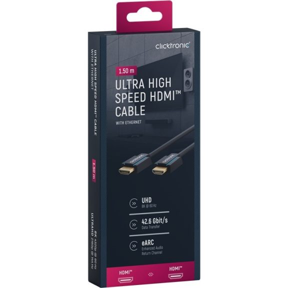 Clicktronic HDMI (apa) - HDMI (apa) kábel 1,5 m (v2.0, 8k 60Hz), kék Clicktronic HDMI (apa) - HDMI (apa) kábel 1,5 m (v2.0, 8k 60Hz), kék