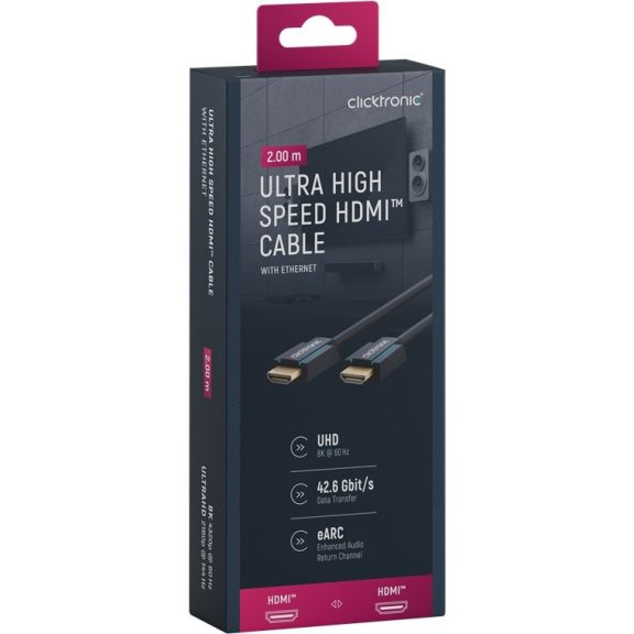 Clicktronic HDMI (apa) - HDMI (apa) kábel 2 m (v2.0, 8k 60Hz), kék Clicktronic HDMI (apa) - HDMI (apa) kábel 2 m (v2.0, 8k 60Hz), kék