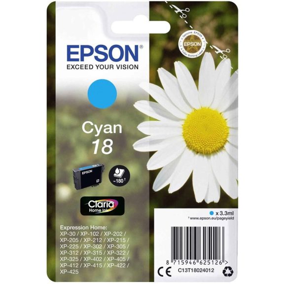 Epson tinta T1802 cyan (18) (lejárt szavatosságú termék) Epson tinta T1802 cyan (18) (lejárt szavatosságú termék)